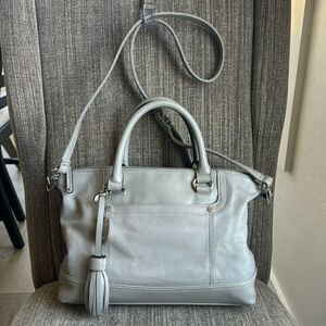 TIGNANELLO Versatile Gray Soft Leather Shoulder Crossbody Handbag Purse Tote Zip